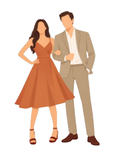 Secondary sponsors: a terracotta dress, and a tan suit worn with a white shirt.